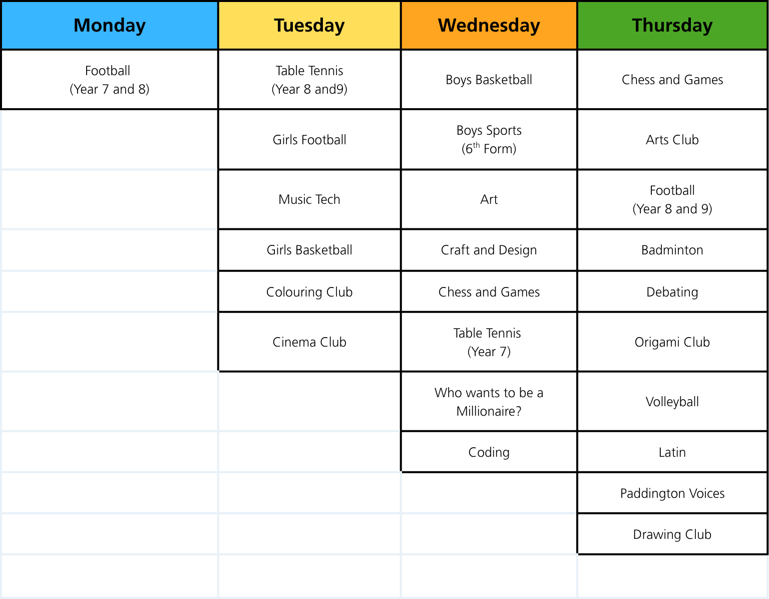 School table templates
